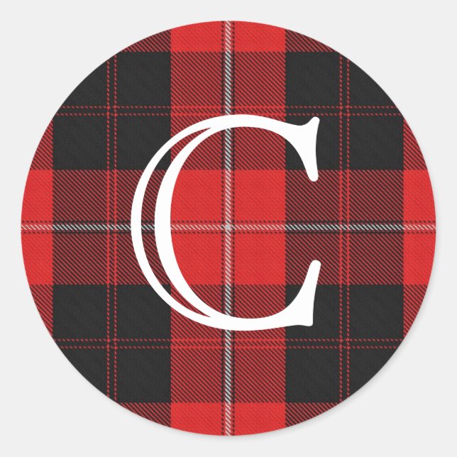 Scottish Clan Cunningham Tartan With Monogram Classic Round Sticker (Front)