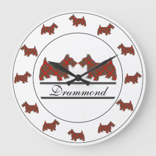 Scottish Clan Drummond Tartan Plaid Scottie Dogs Large Clock