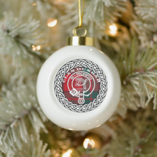 Scottish Clan Dunbar Tartan and Crest Ceramic Ball Christmas Ornament