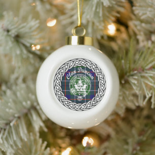 Scottish Clan Duncan Tartan and Crest Ceramic Ball Christmas Ornament