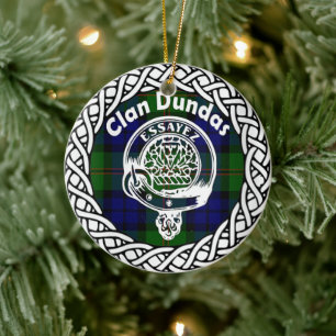 Scottish Clan Dundas Tartan and Crest Ceramic Ornament