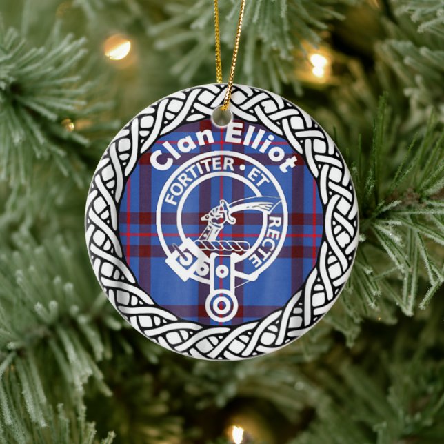 Scottish Clan Eliiot Tartan and Crest Ceramic Ornament (Tree)