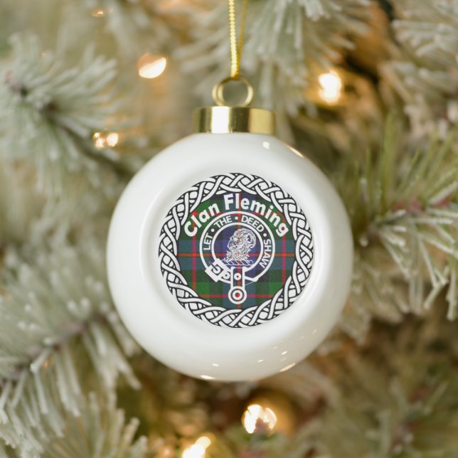 Scottish Clan Fleming Tartan and Crest Ceramic Ball Christmas Ornament (Tree)