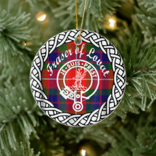 Scottish Clan Fraser of Lovat Tartan and Crest Ceramic Ornament