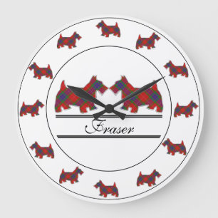 Scottish Clan Fraser Tartan Plaid Scottie Dogs Large Clock
