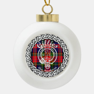 Scottish Clan Gillies Tartan and Crest Ceramic Ball Christmas Ornament