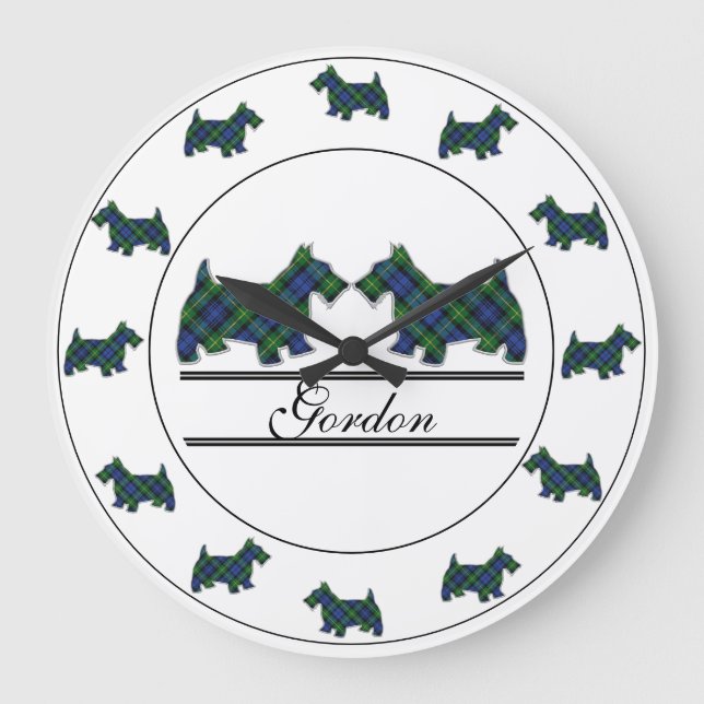 Scottish Clan Gordon Tartan Plaid Scottie Dogs Large Clock (Front)