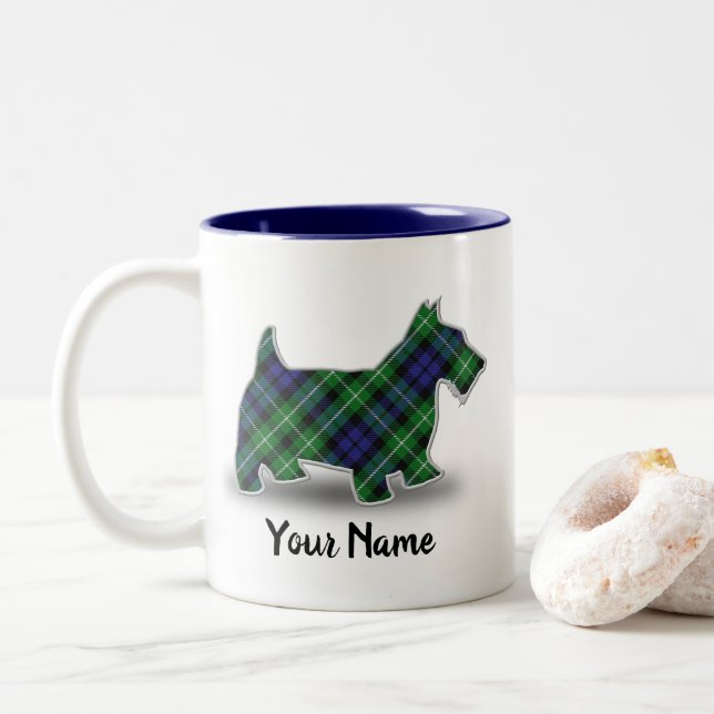 Scottish Clan Graham Tartan Scottish Terrier Two-Tone Coffee Mug (With Donut)