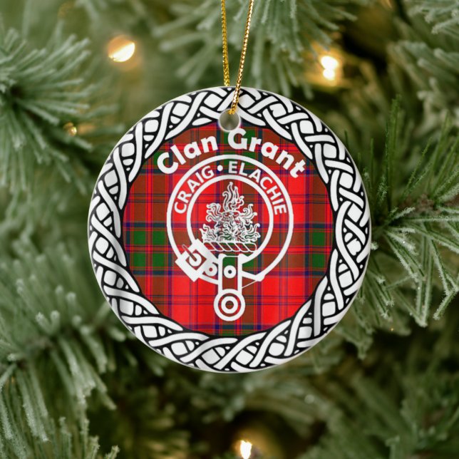 Scottish Clan Grant Tartan and Crest Ceramic Ornament (Tree)