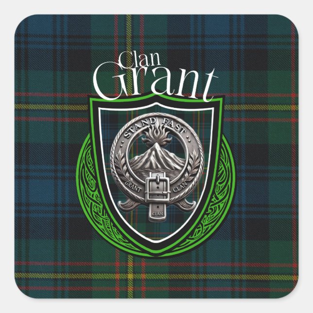 Scottish Clan Grant Tartan and Crest Square Sticker (Front)