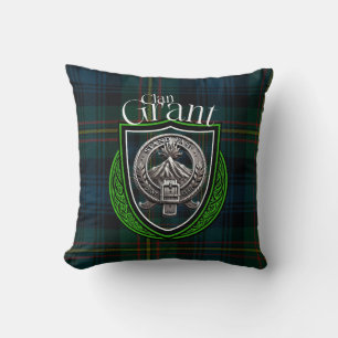 Scottish Clan Grant Tartan and Crest Throw Pillow