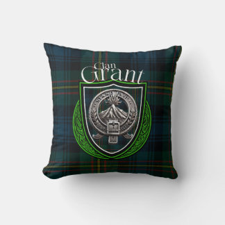 Scottish Clan Grant Tartan and Crest Throw Pillow