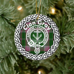 Scottish Clan Grey Tartan and Crest Ceramic Ornament