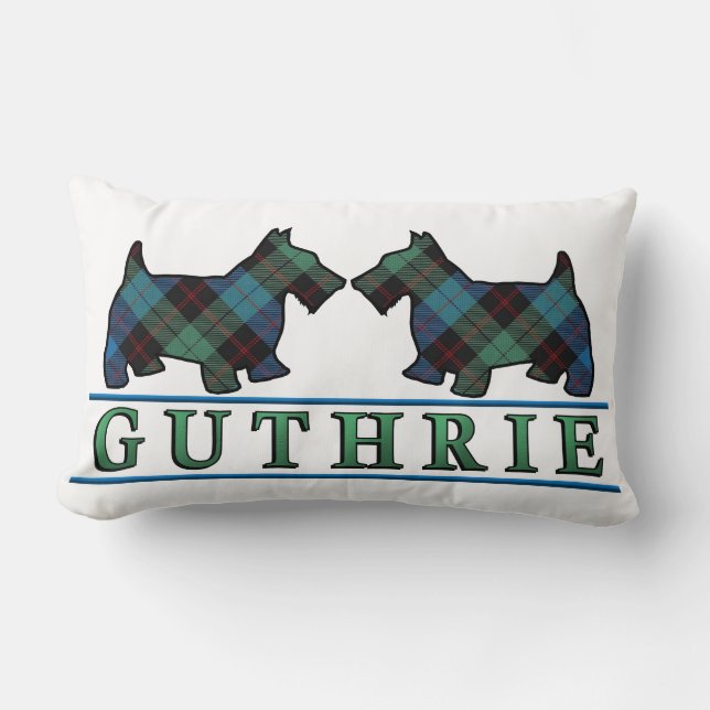Scottish Clan Guthrie Tartan Scottie Dogs Lumbar Pillow (Front)