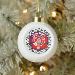 Scottish Clan Haig Tartan and Crest Ceramic Ball Christmas Ornament