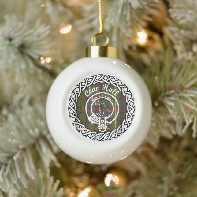 Scottish Clan Hall Tartan and Crest Ceramic Ball Christmas Ornament (Tree)