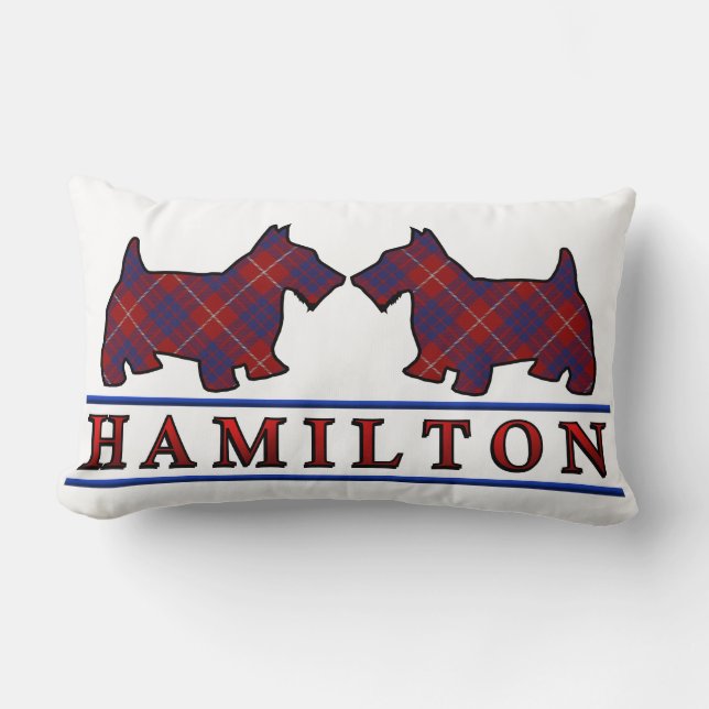 Scottish Clan Hamilton Tartan Scottie Dogs Lumbar Pillow (Front)
