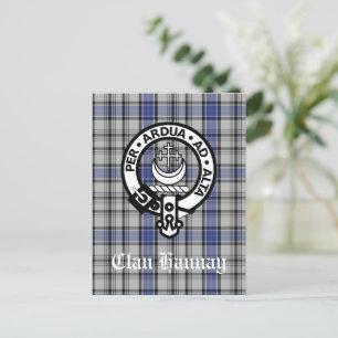 Scottish Clan Hannay Crest Badge and Tartan Custom Postcard