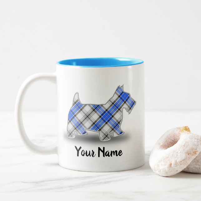 Scottish Clan Hannay Tartan Scottish Terrier Two-Tone Coffee Mug (With Donut)