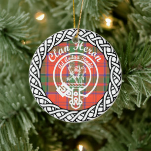 Scottish Clan Heron Tartan and Crest Ceramic Ornament