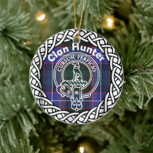 Scottish Clan Hunter Tartan and Crest Ceramic Ornament