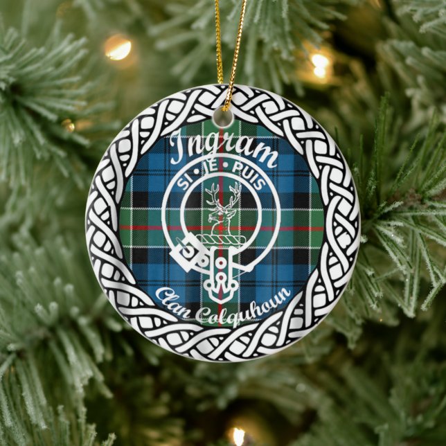 Scottish Clan Ingram Tartan and Crest Ceramic Ornament (Tree)