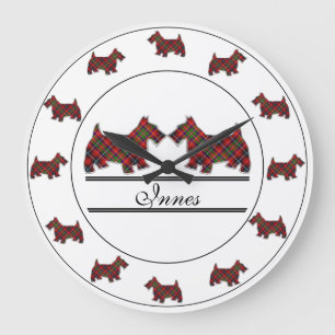 Scottish Clan Innes Tartan Plaid Scottie Dogs Large Clock