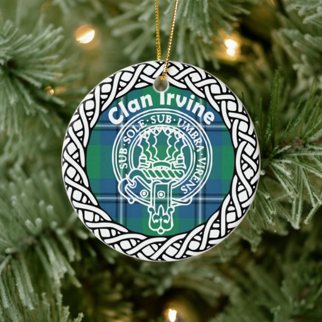 Scottish Clan Irvine Tartan and Crest Ceramic Ornament (Tree)