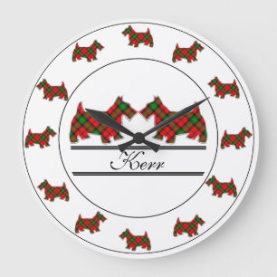 Scottish Clan Kerr Tartan Plaid Scottie Dogs Large Clock