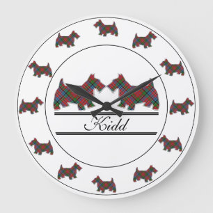 Scottish Clan Kidd Tartan Plaid Scottie Dogs Large Clock