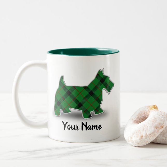 Scottish Clan Kincaid Tartan Scottish Terrier Two-Tone Coffee Mug (With Donut)