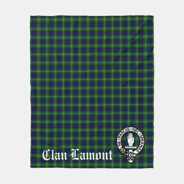 Scottish Clan Lamont Crest Badge and Tartan Fleece Blanket (Front)