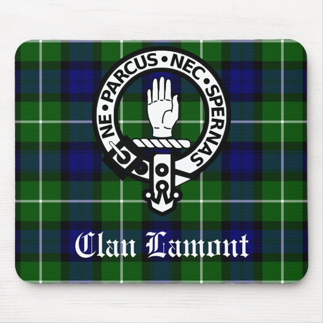 Scottish Clan Lamont Crest Badge and Tartan Mouse Pad (Front)