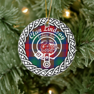 Scottish Clan Lindsay Tartan and Crest Ceramic Ornament