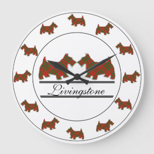Scottish Clan Livingstone Tartan Scottie Dogs Large Clock