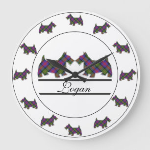 Scottish Clan Logan Tartan Plaid Scottie Dogs Large Clock