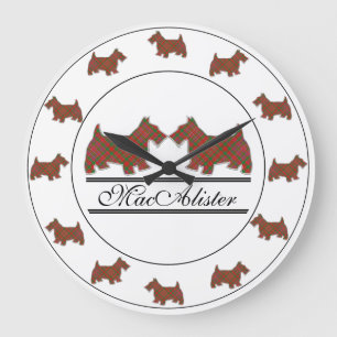 Scottish Clan MacAlister Tartan Plaid Scottie Dogs Large Clock
