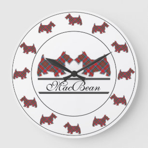 Scottish Clan MacBean Tartan Plaid Scottie Dogs Large Clock