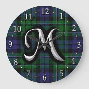 Scottish Clan MacCallum Letter M Monogram Tartan Large Clock