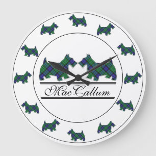 Scottish Clan MacCallum Tartan Plaid Scottie Dogs Large Clock