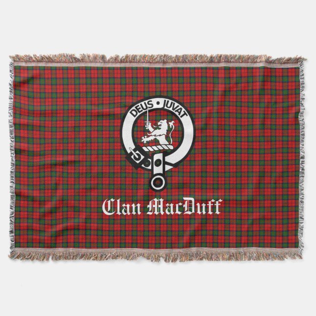 Scottish Clan MacDuff Tartan and Crest Badge  Throw Blanket (Front)