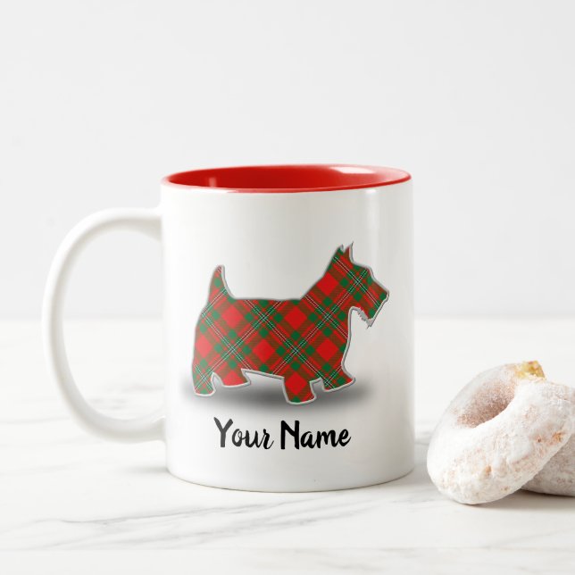 Scottish Clan MacGregor Tartan Scottish Terrier Two-Tone Coffee Mug (With Donut)