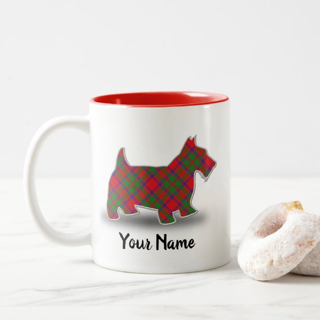 Scottish Clan MacKintosh Tartan Scottish Terrier Two-Tone Coffee Mug (With Donut)