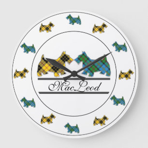 Scottish Clan MacLeod 2 in 1 Tartan Scottie Dogs Large Clock