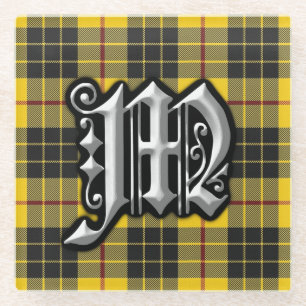 Scottish Clan MacLeod Letter M Monogram Tartan Glass Coaster