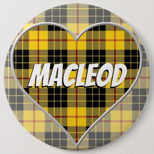 Scottish Clan MacLeod of Lewis Love Tartan Heart 6 Inch Round Button