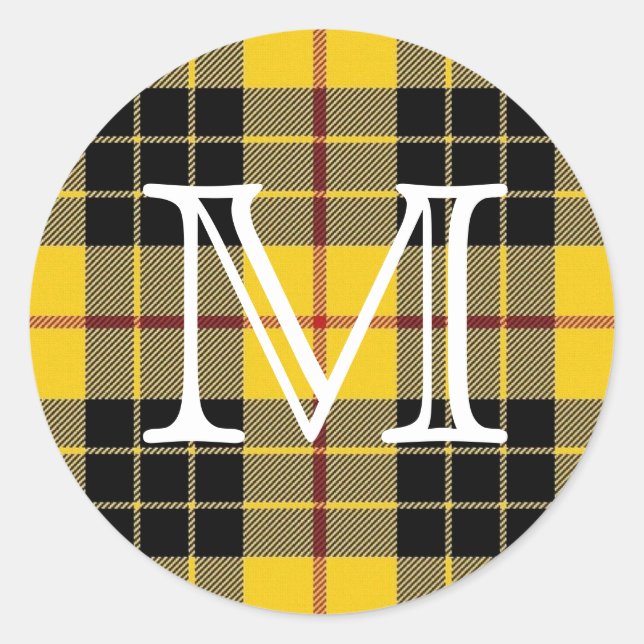Scottish Clan MacLeod of Lewis Tartan Monogram Classic Round Sticker (Front)