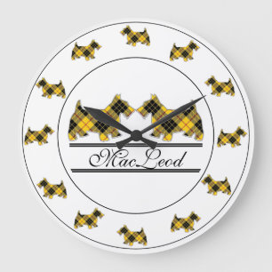 Scottish Clan MacLeod of Lewis Tartan Scottie Dogs Large Clock