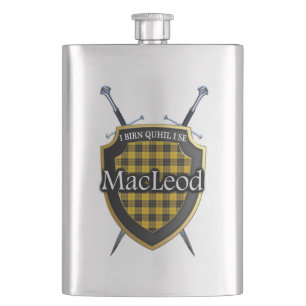 Scottish Clan MacLeod Tartan Shield and Swords Hip Flask