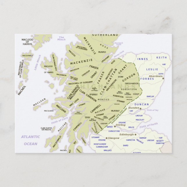 Scottish Clan Map of Scotland Postcard (Front)